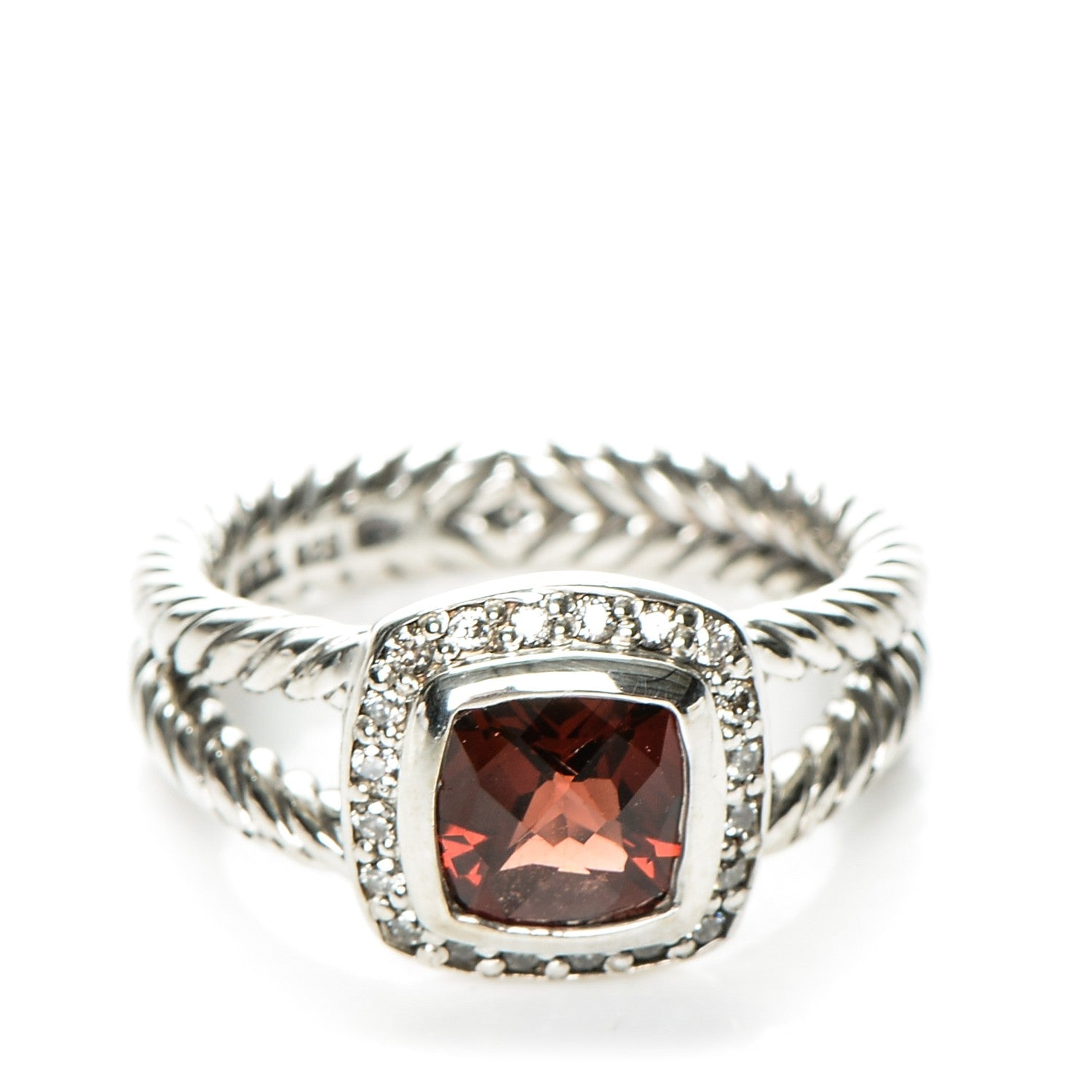David Yurman Sterling Silver Diamond Garnet 7mm Petite Albion Ring 53 6.5 1 of 4
