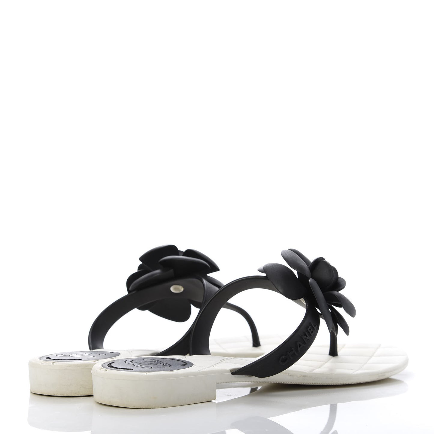 Jelly Quilted Camellia Thong Sandals 38 White Black