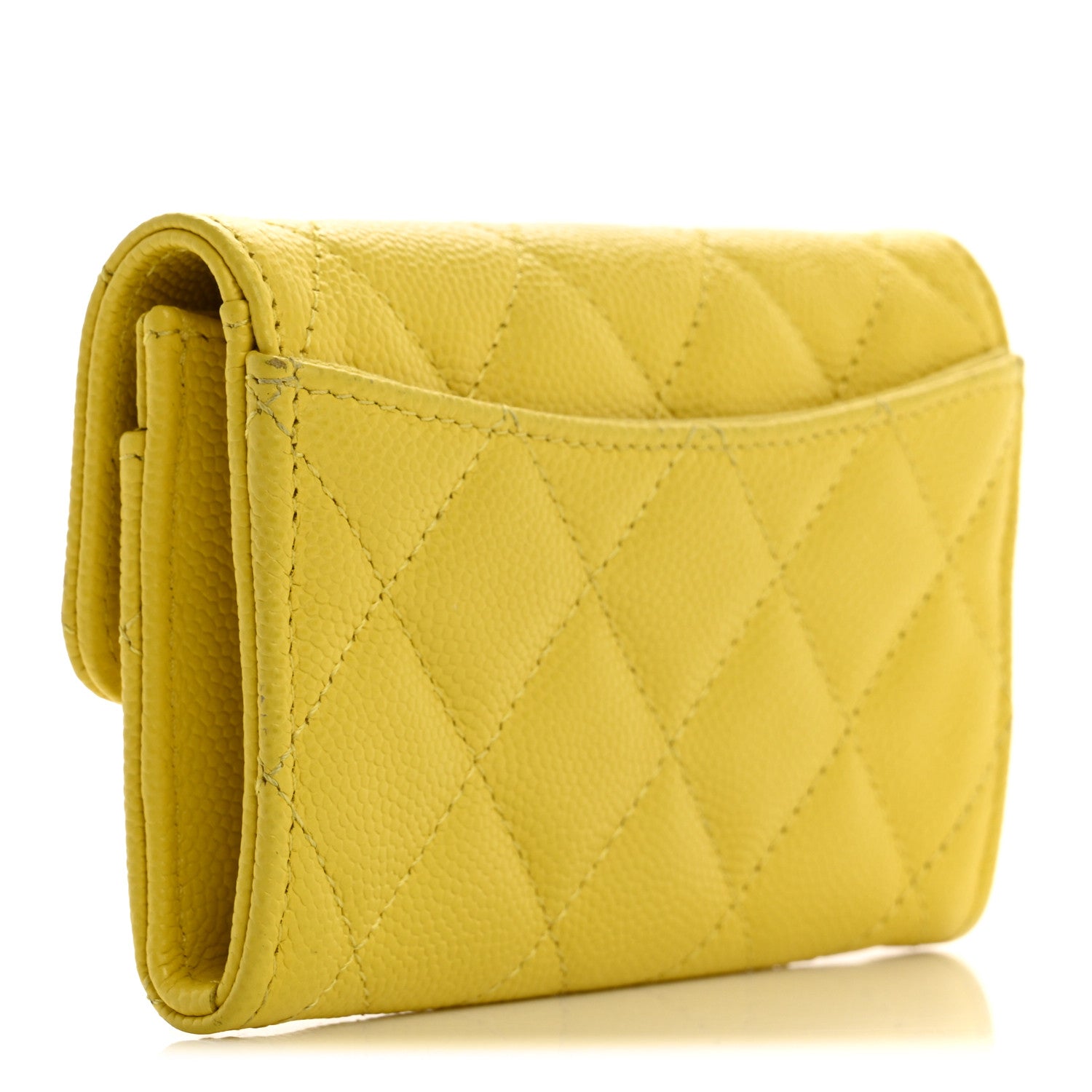 Chanel Caviar Quilted Flap Card Holder Wallet Yellow 3 of 9