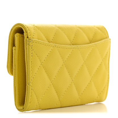 Chanel Caviar Quilted Flap Card Holder Wallet Yellow 3 of 9