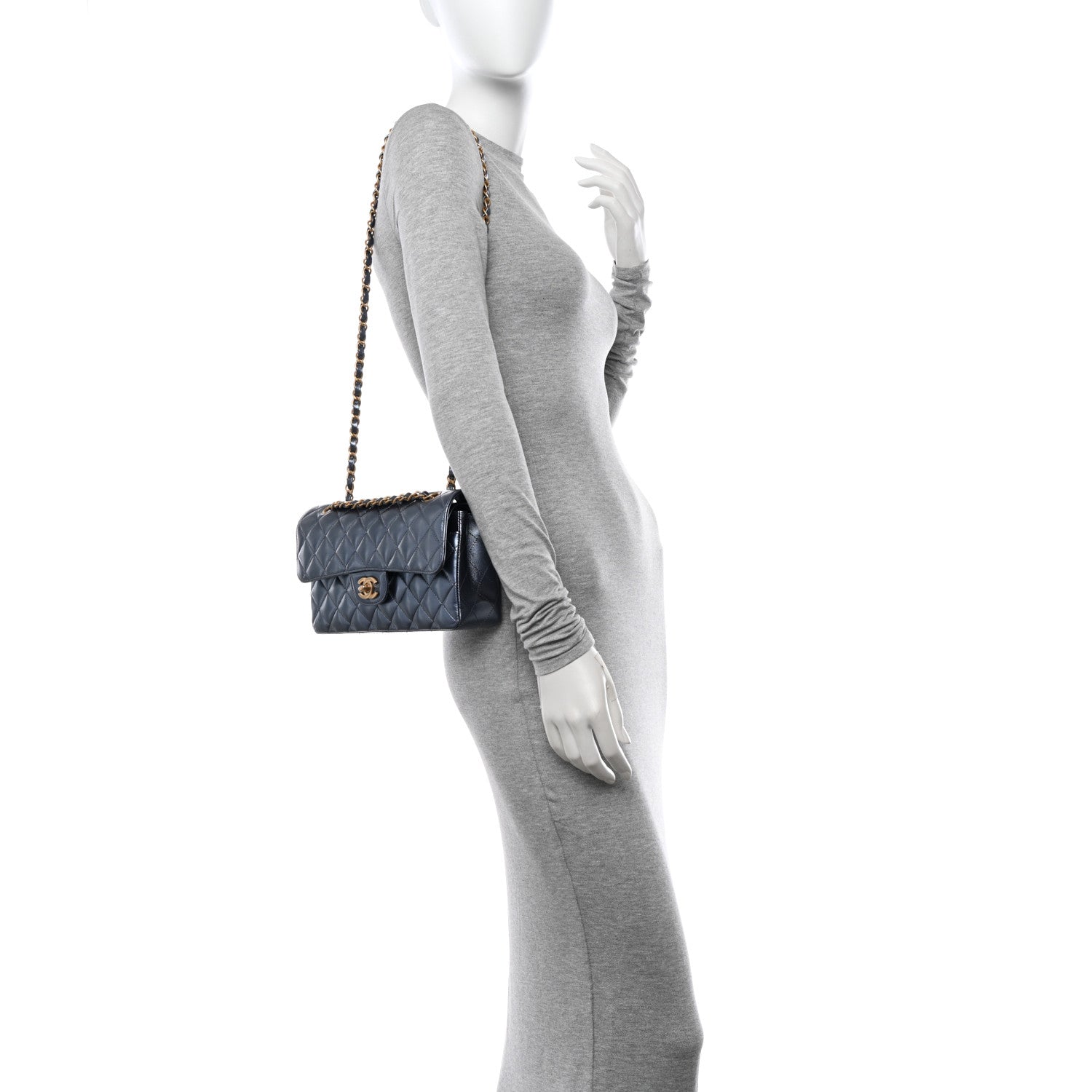 Chanel Metallic Lambskin Quilted Small Double Flap Blue 2 of 13