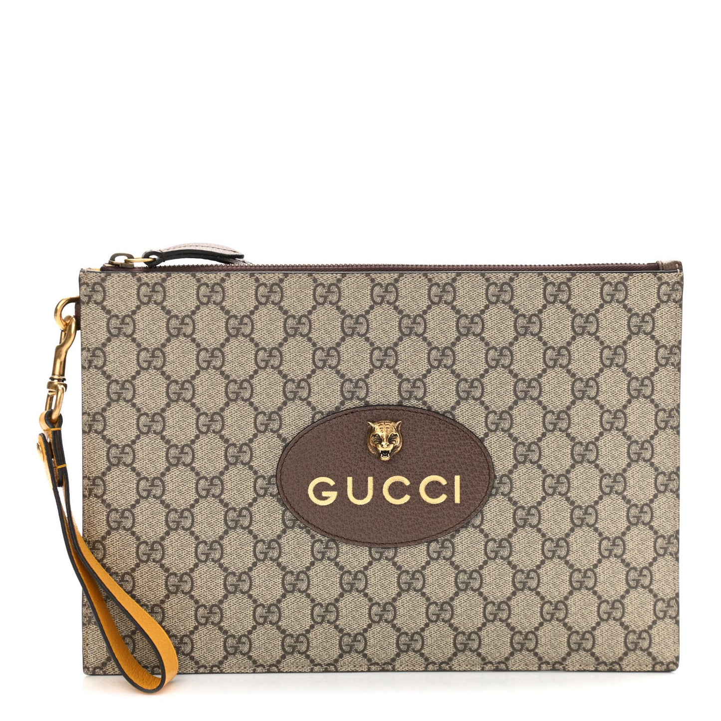 GG Supreme Monogram Neo Vintage Zip Wristlet Pouch Beige New Acero Crop