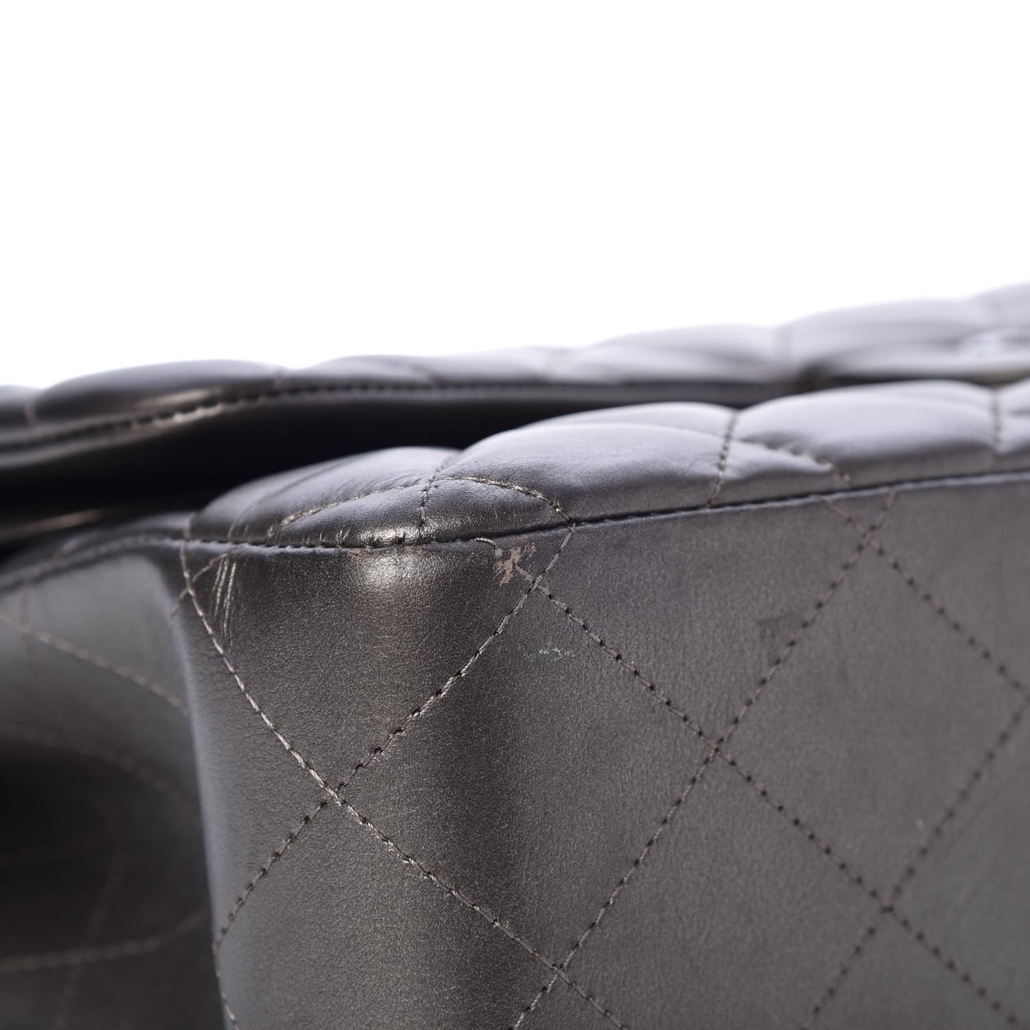 Metallic Lambskin Quilted Jumbo Double Flap Pewter