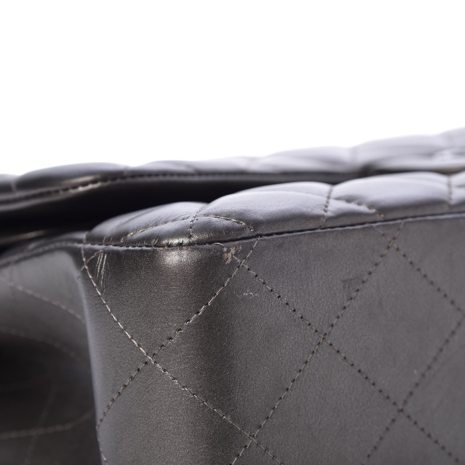 Chanel Metallic Lambskin Quilted Jumbo Double Flap Pewter 8 of 9