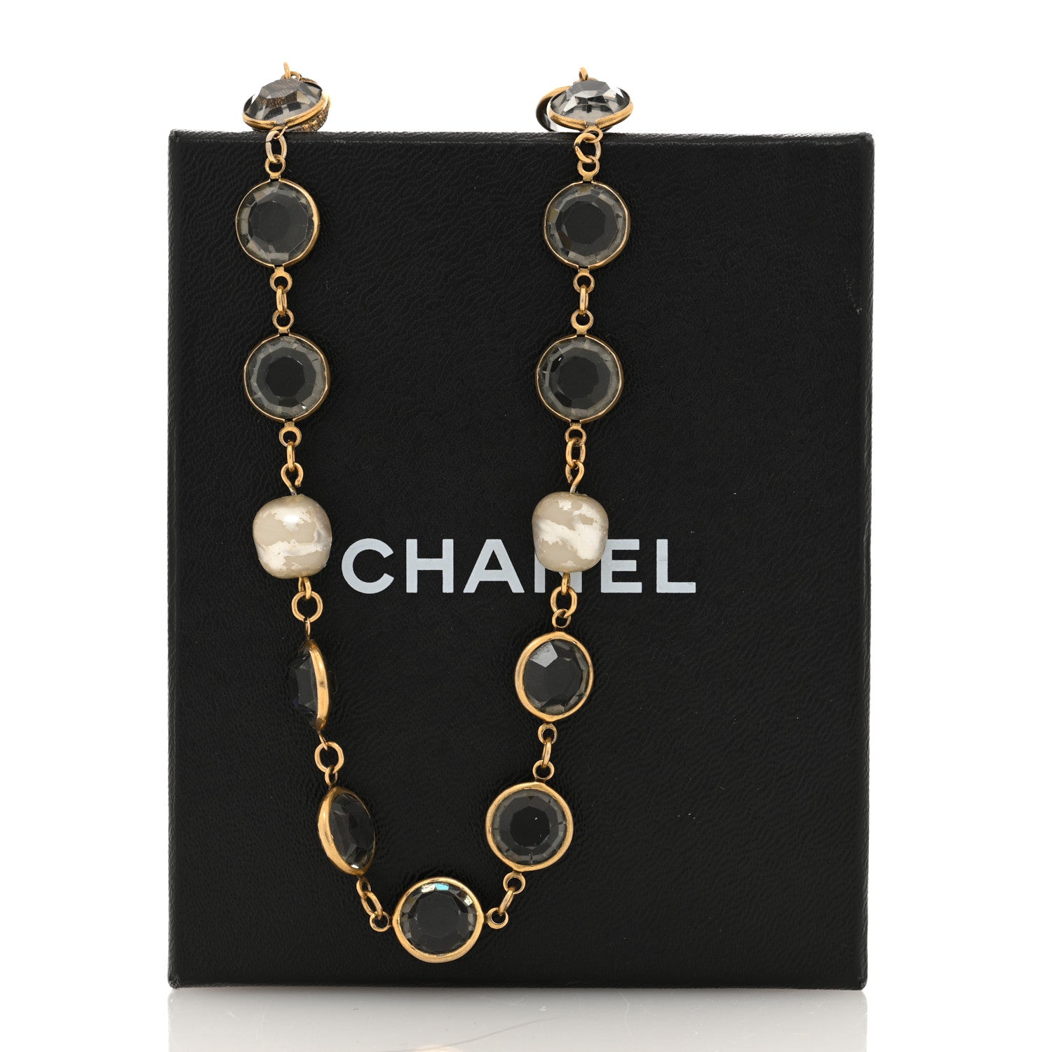 Chanel Swarovski Crystal Pearl Chicklet Sautoir Necklace Gold 5 of 5