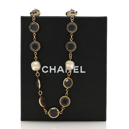 Chanel Swarovski Crystal Pearl Chicklet Sautoir Necklace Gold 5 of 5