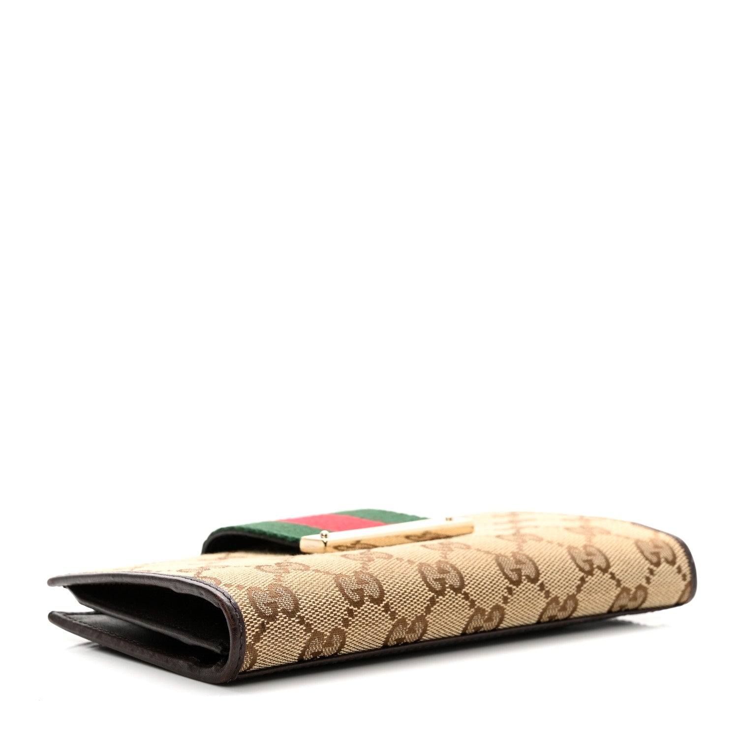 Gucci Monogram Calfskin Ladies Web Continental Wallet Beige Ebony Cocoa 4 of 8
