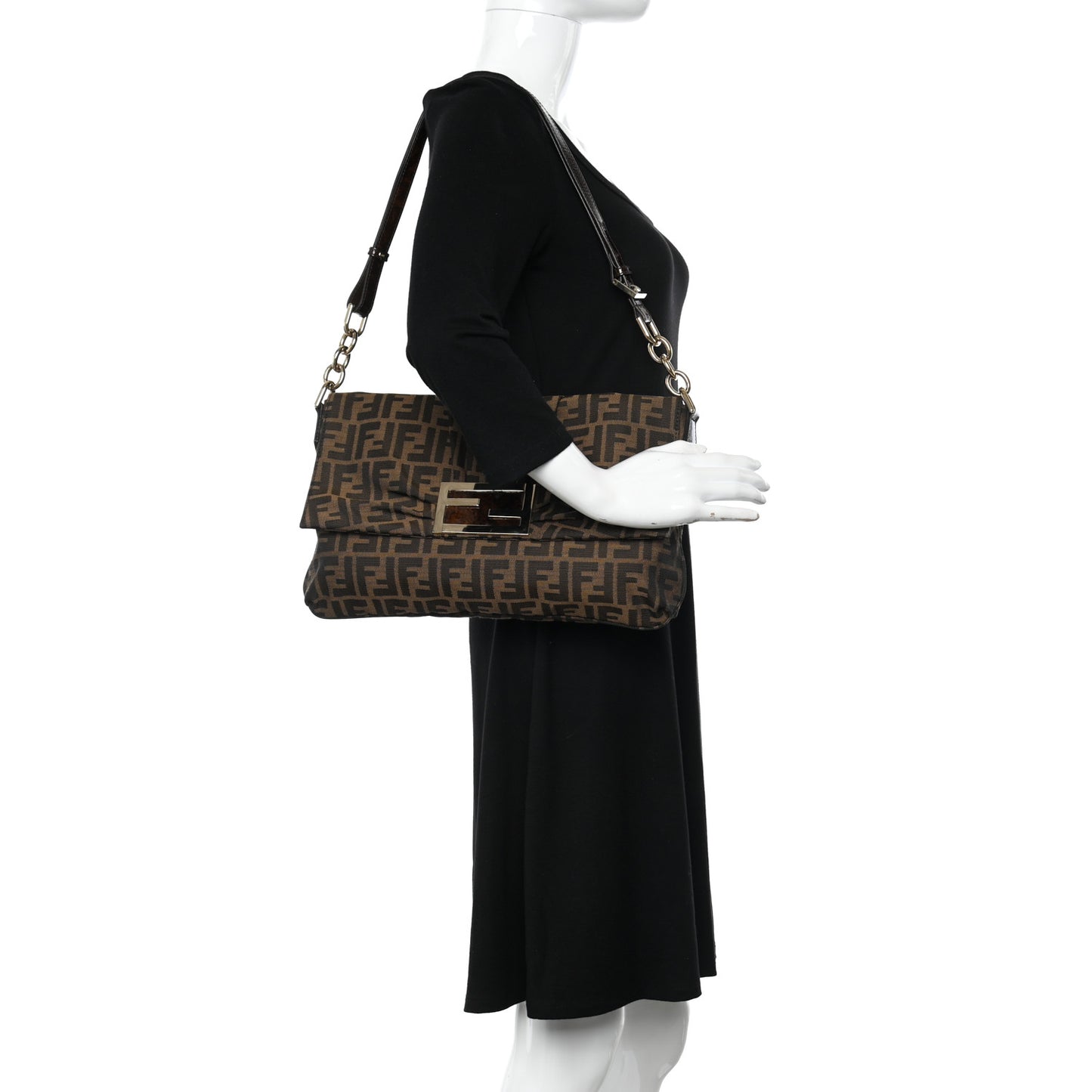 Zucca Patent Large Mia Shoulder Flap Tobacco