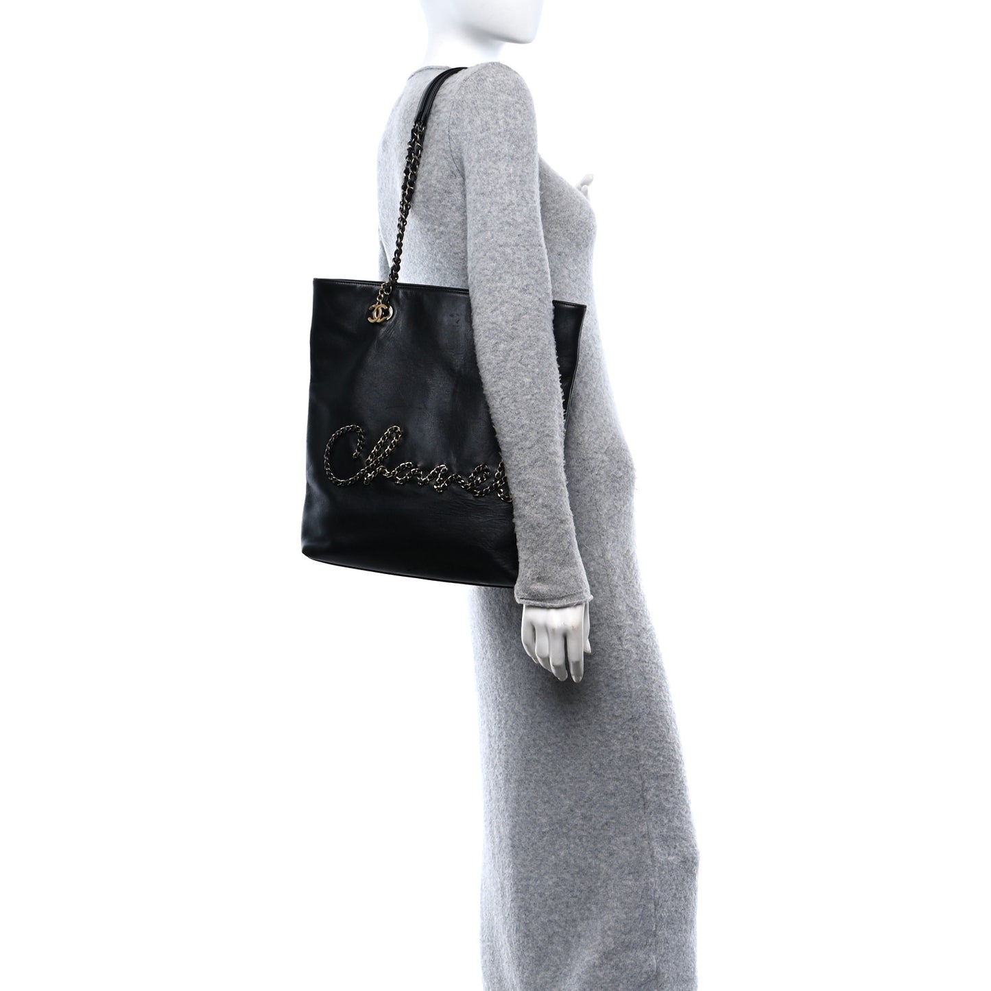 Calfskin Chain 20s Signature Tote Black