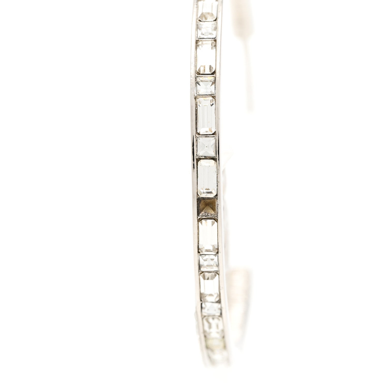 Chanel Metal Crystal Baguette CC Large Hoop Earrings Silver 5 of 6