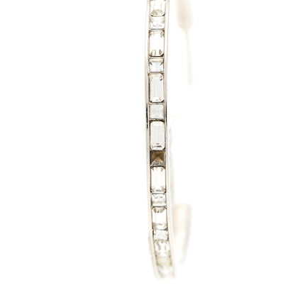 Chanel Metal Crystal Baguette CC Large Hoop Earrings Silver 5 of 6