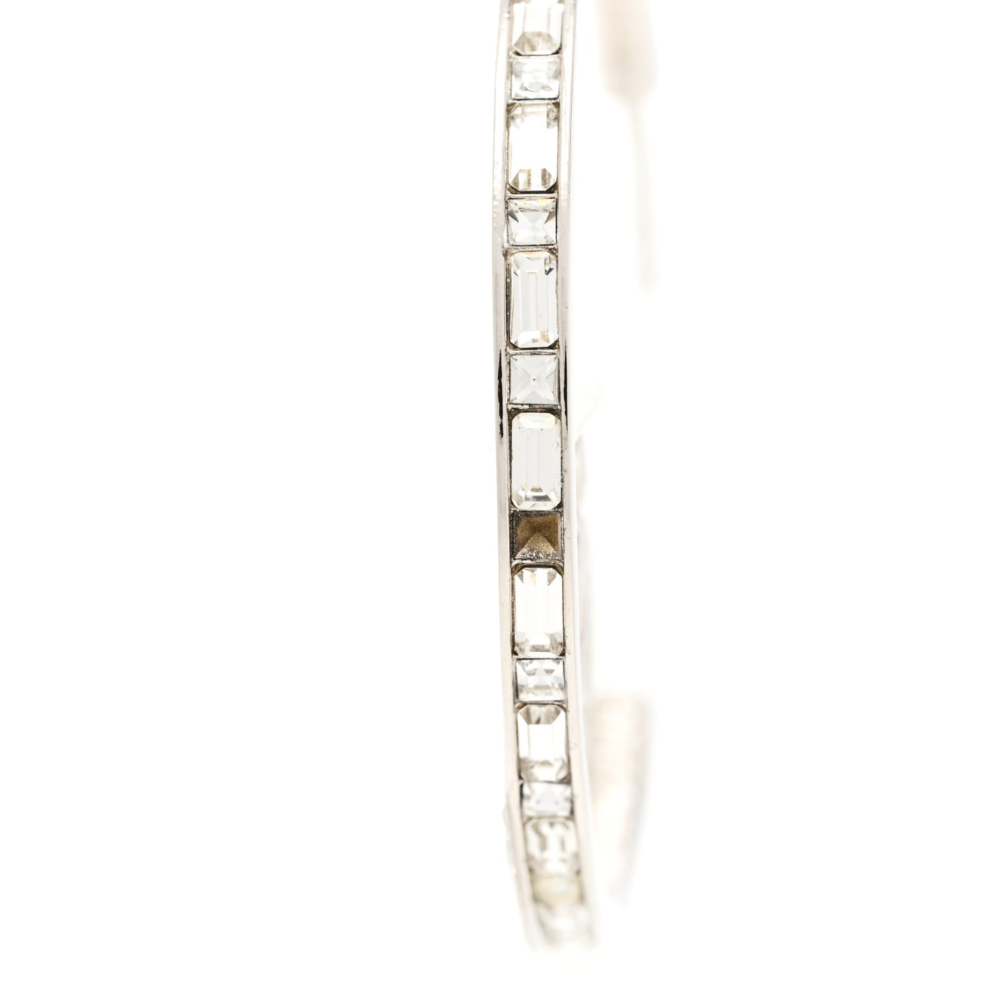 Metal Crystal Baguette CC Large Hoop Earrings Silver