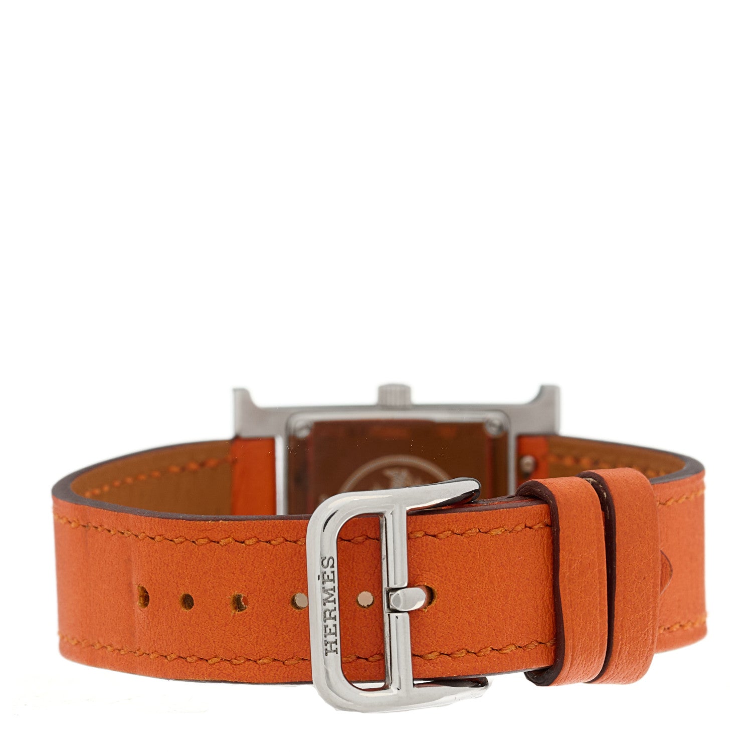 Hermes Stainless Steel Swift 21mm Heure H Hour Quartz Watch Orange 3 of 4