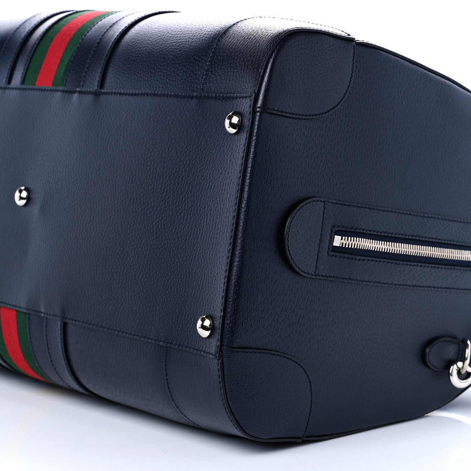 Gucci Textured Dollar Calfskin Web Large Savoy Duffle Bag Navy 8 of 8