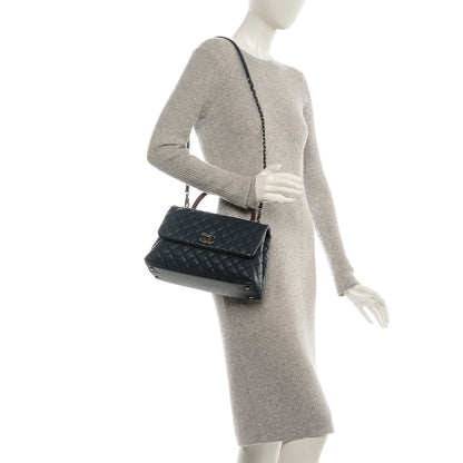 Chanel Caviar Lizard Quilted Small Coco Handle Flap Navy 2 of 7