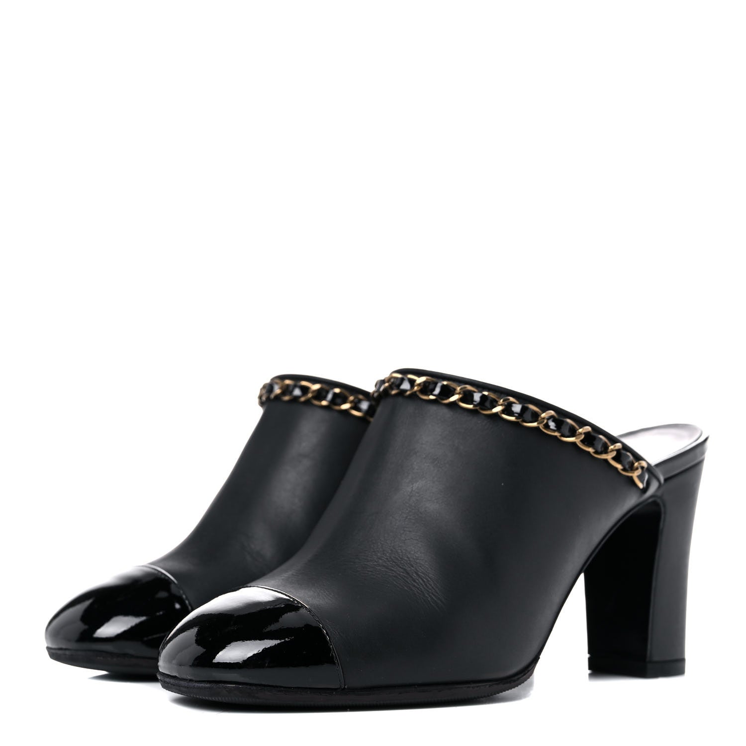 Chanel Calfskin Patent Cap Toe Chain Mule 35 Black 3 of 12