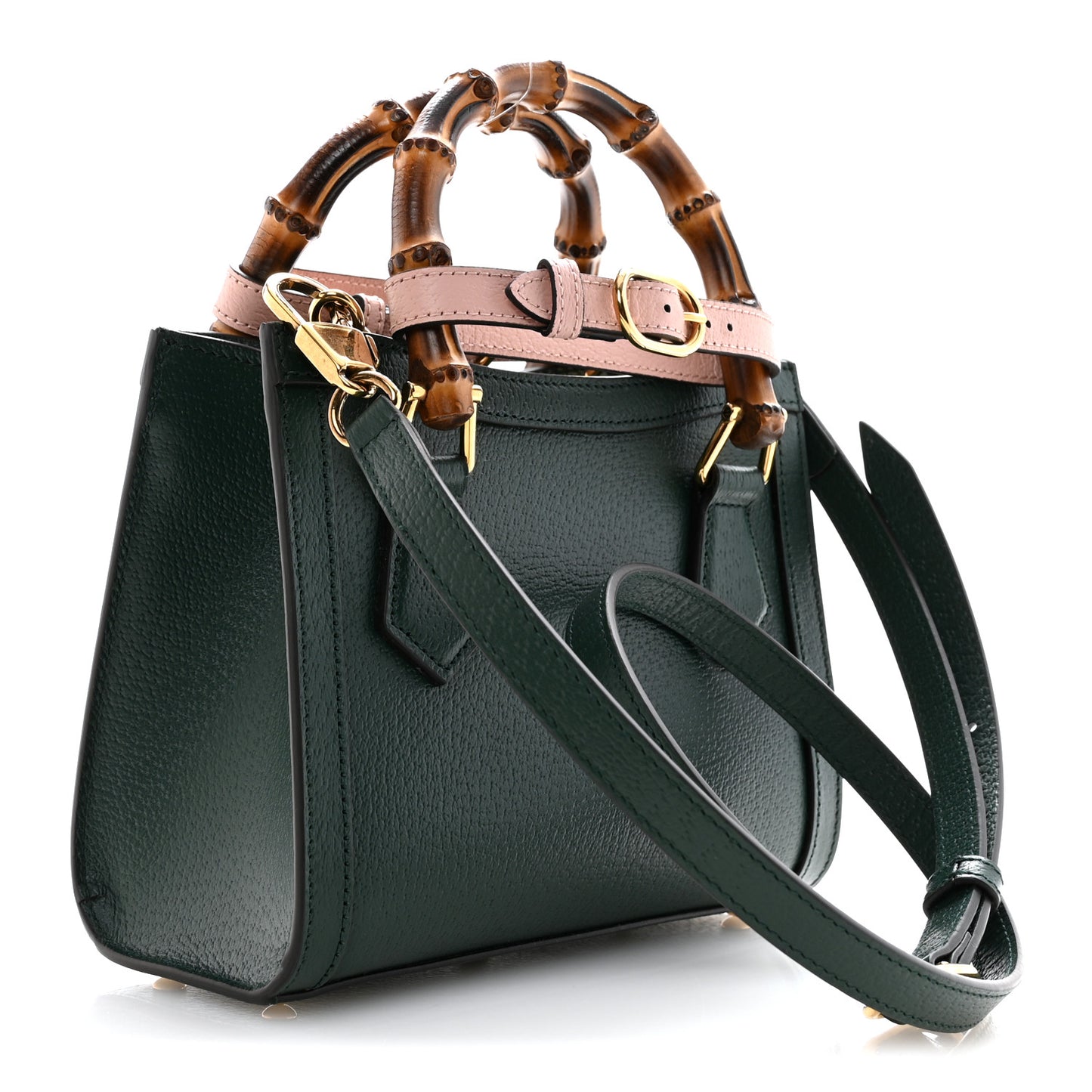 Textured Dollar Calfskin Web Mini Diana Tote Bag Vintage Green Pink