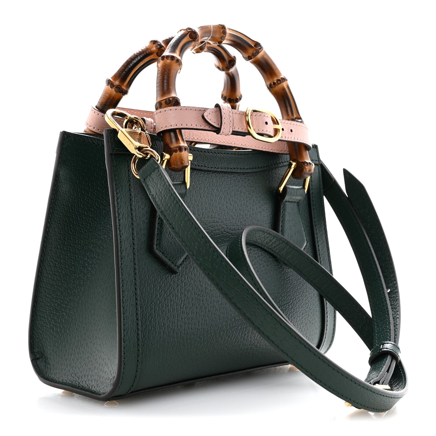 Gucci Textured Dollar Calfskin Web Mini Diana Tote Bag Vintage Green Pink 3 of 11