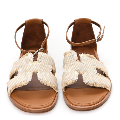 Hermes Linen Canvas Fringed Santorini Sandals 36 Beige 3 of 9