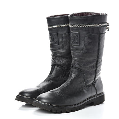 Chanel Calfskin Motorcycle Zipper Boots 41 Black 3 of 9