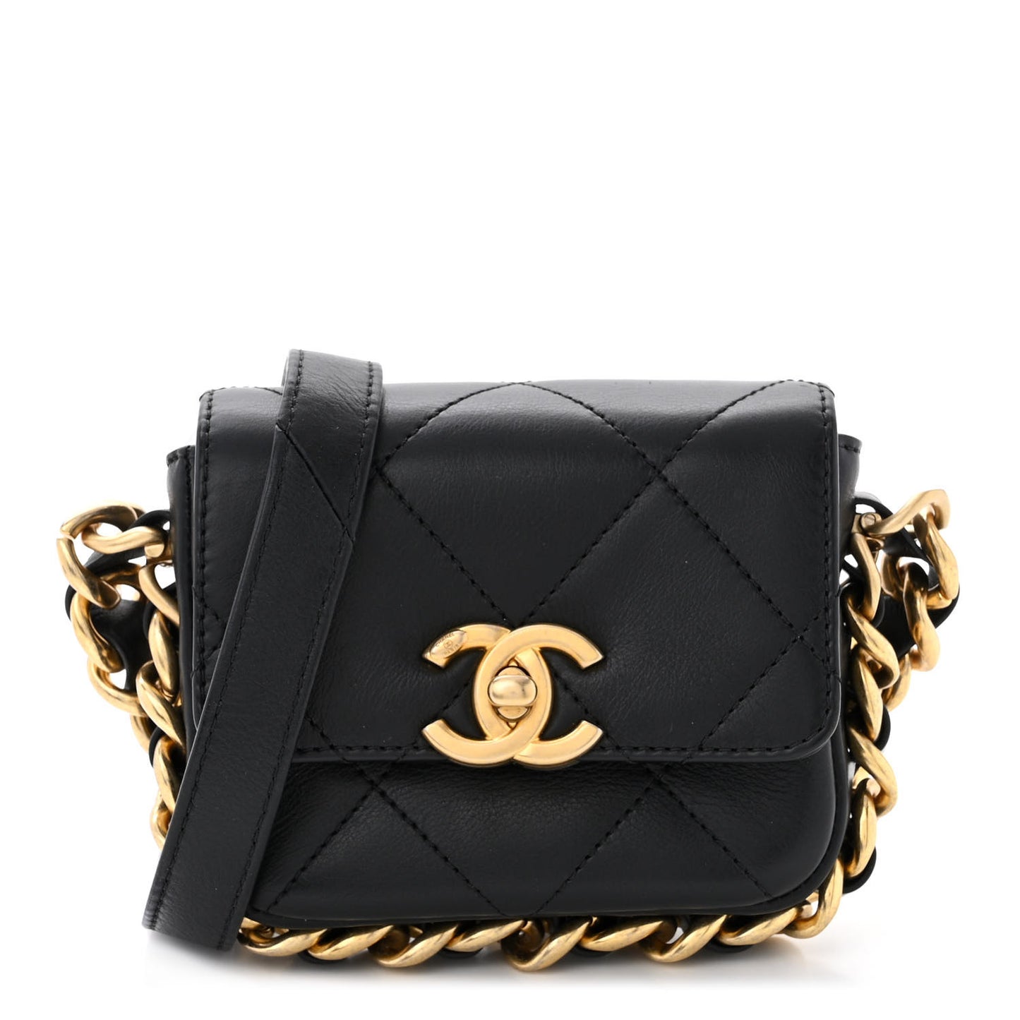 Calfskin Quilted Mini Framing Chain Bag Black