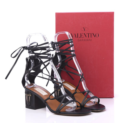 Valentino Garavani Calfskin Mask Embossed Gladiator Sandals 38 Brown Black 10 of 10