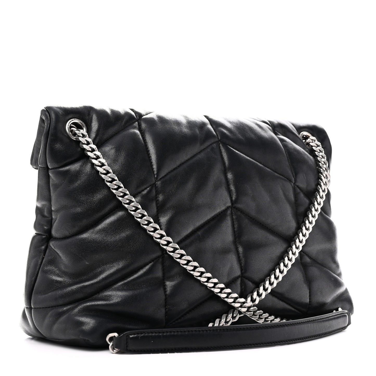 Lambskin Quilted Medium Loulou Puffer Monogram Chain Satchel Black
