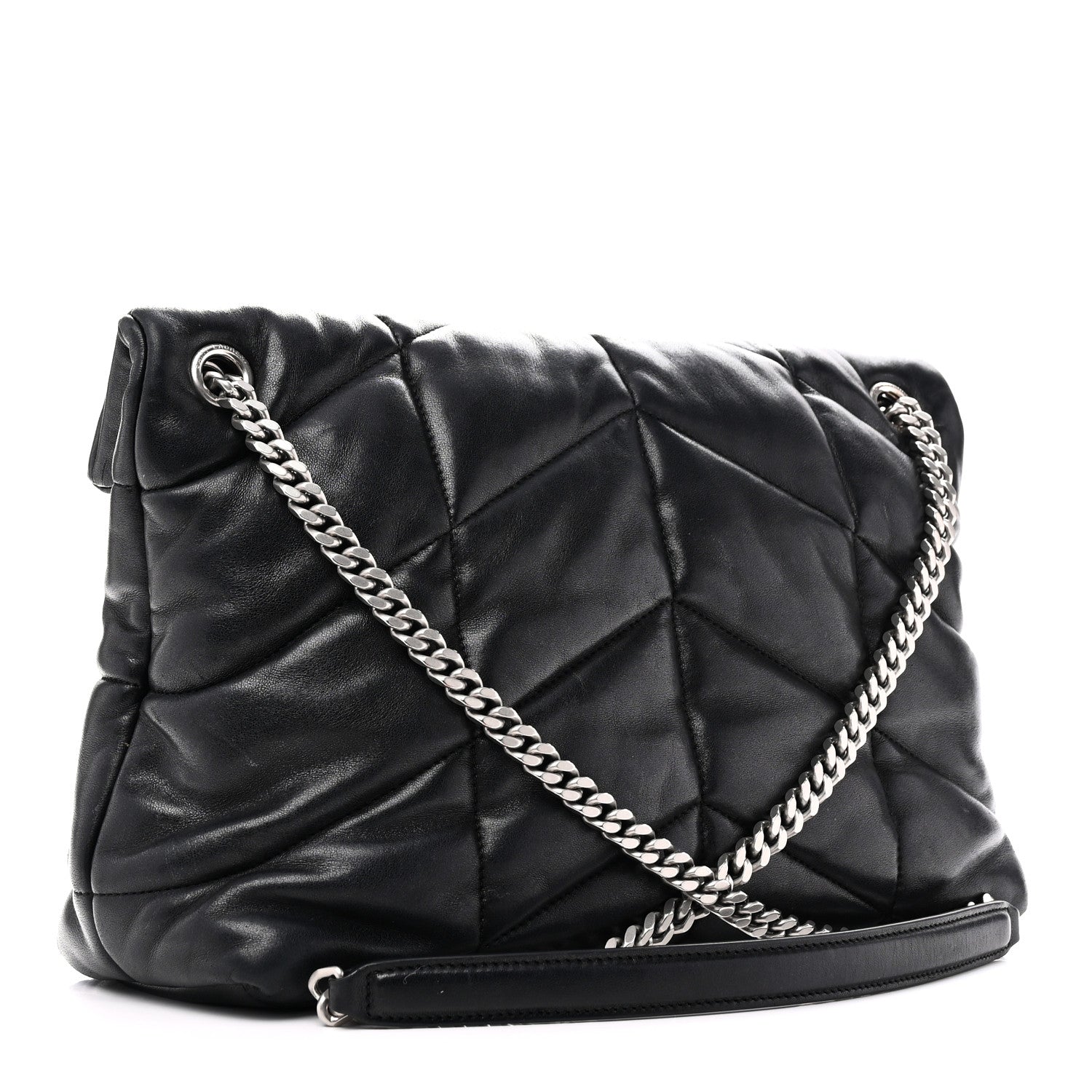 Saint Laurent Lambskin Quilted Medium Loulou Puffer Monogram Chain Satchel Black 3 of 11