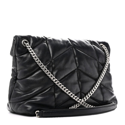 Saint Laurent Lambskin Quilted Medium Loulou Puffer Monogram Chain Satchel Black 3 of 11