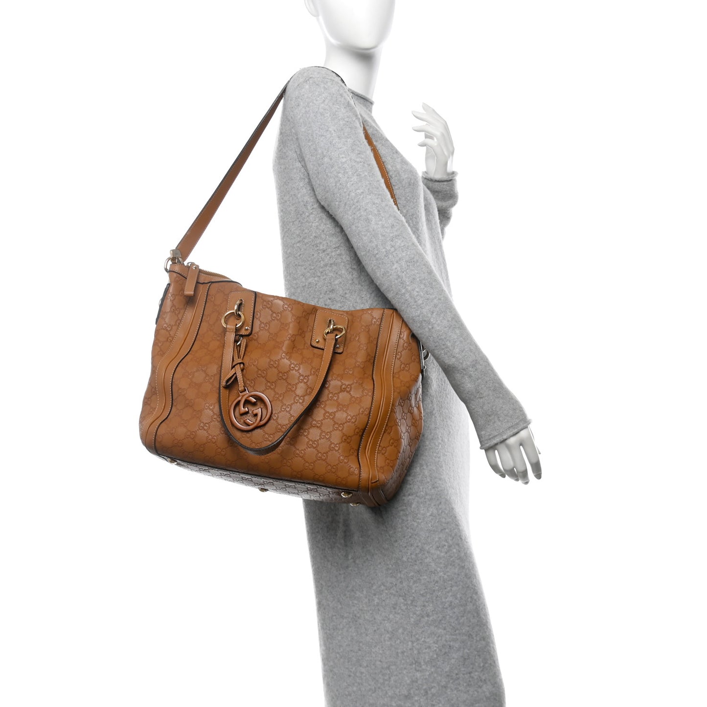 Guccissima Medium GG Charm Satchel Brown