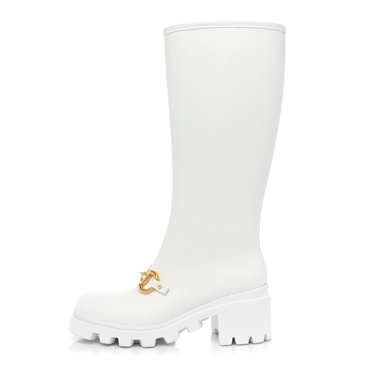 Rubber Horsebit Knee High Boots 39 Great White