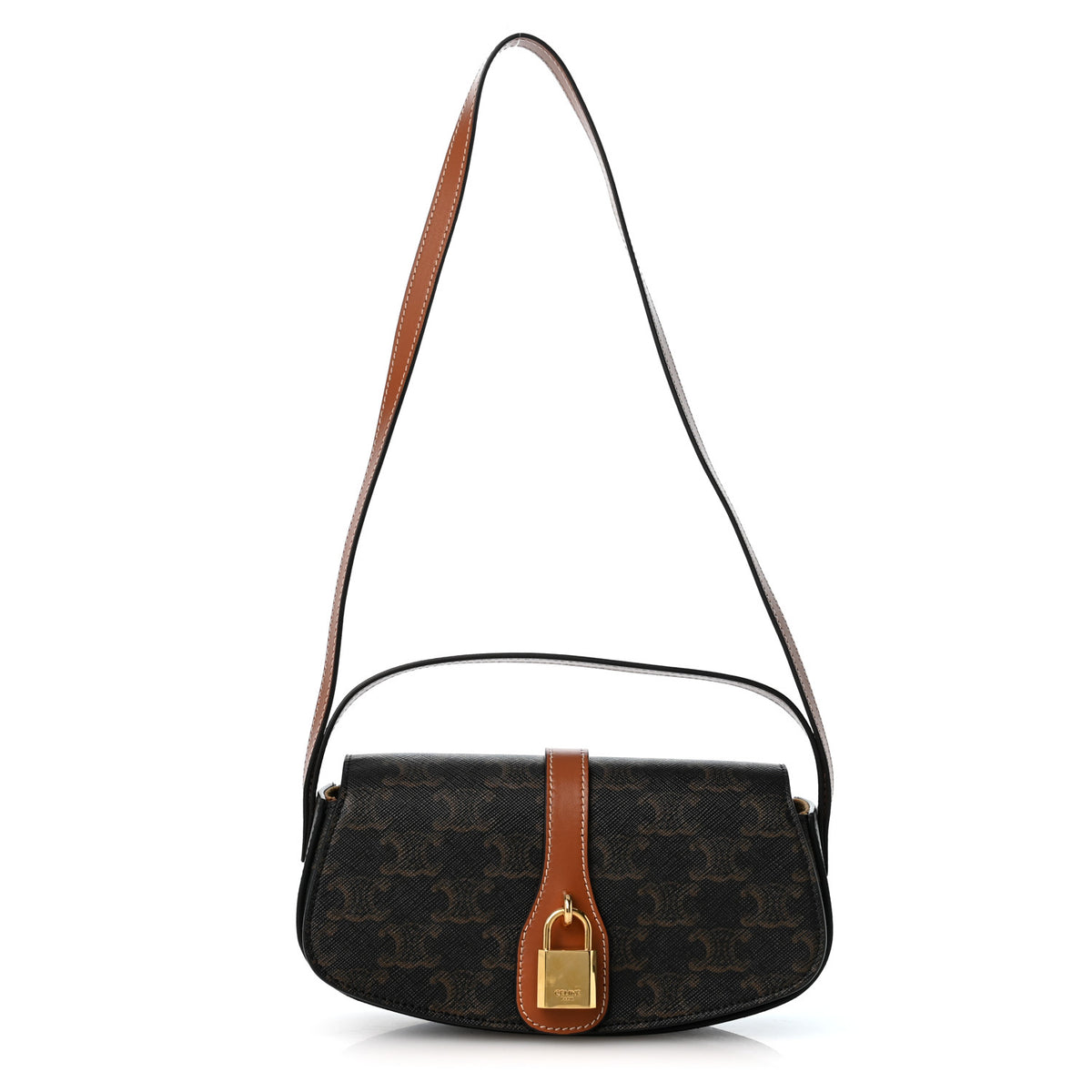 Triomphe Canvas Calfskin Tabou Clutch on Strap Tan