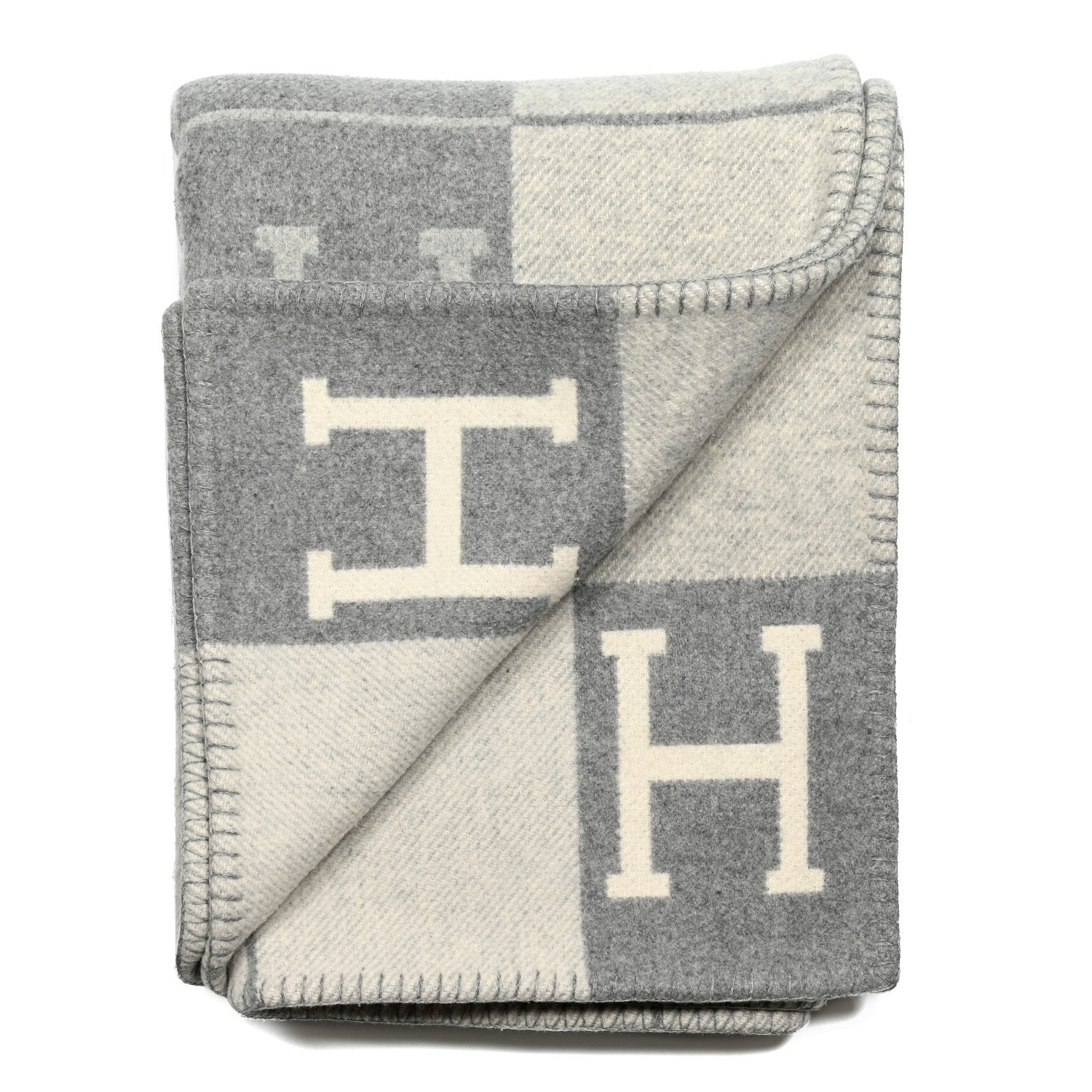 Hermes Wool Cashmere Avalon III Blanket Ecru Gris Clair 2 of 3