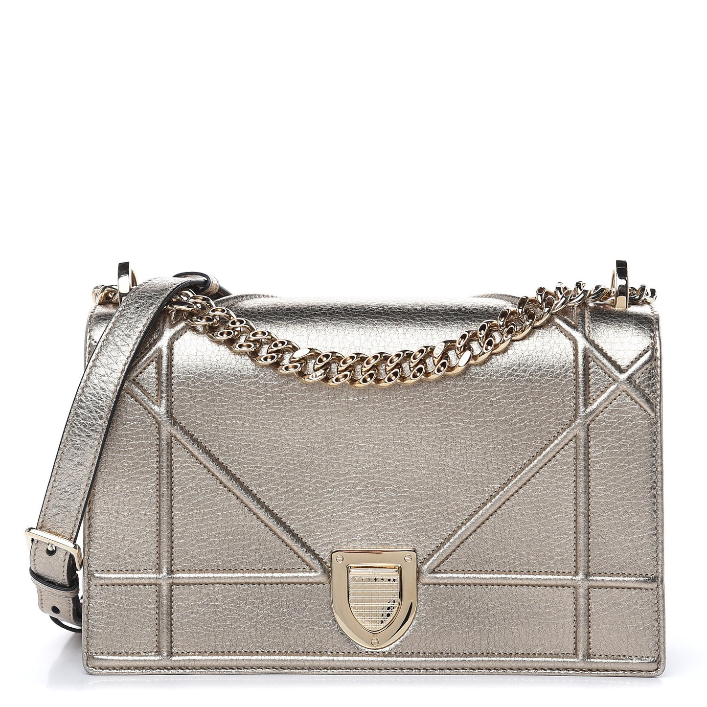 Metallic Grained Calfskin Medium Diorama Flap Bag Gold