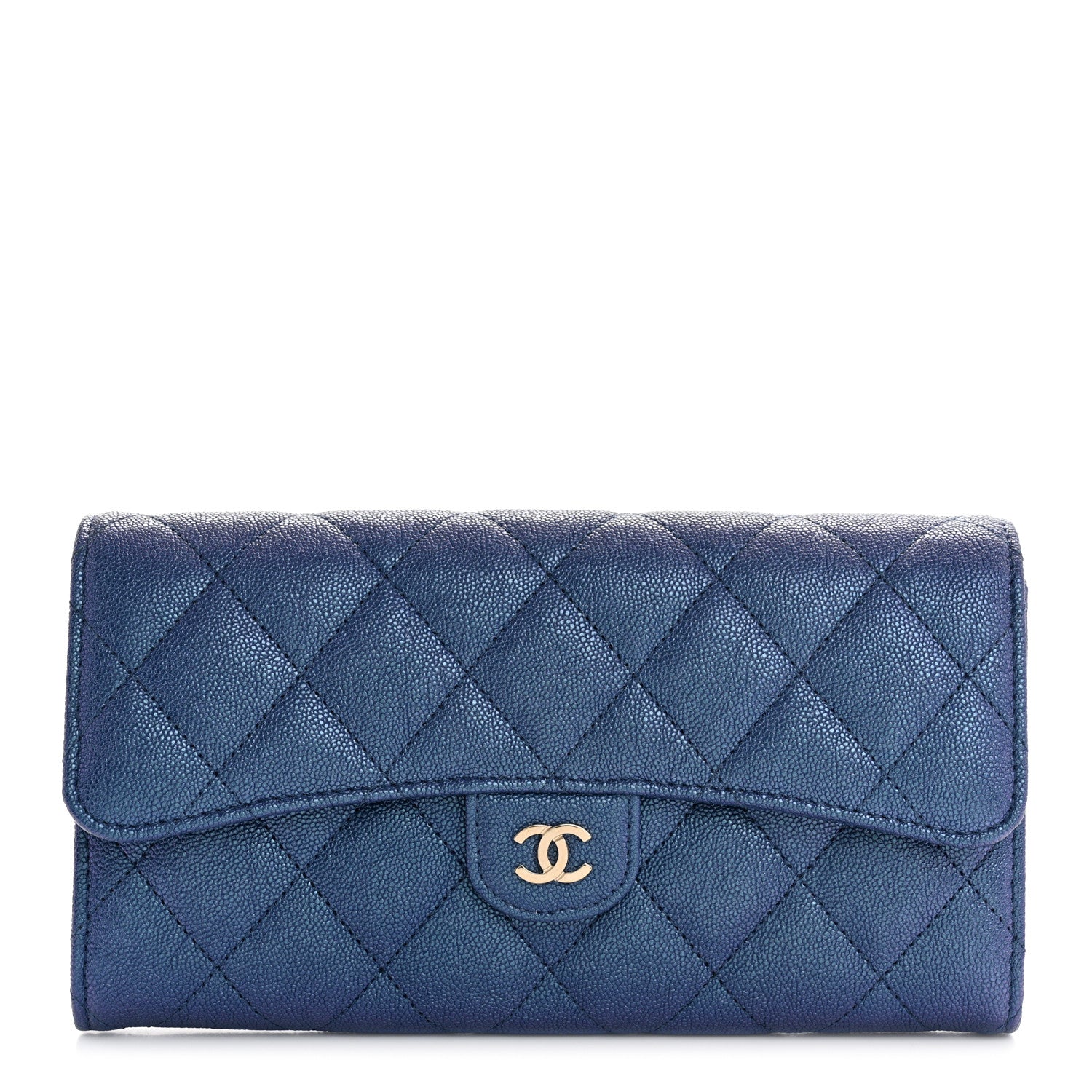 Chanel Iridescent Caviar Quilted Large Gusset Flap Wallet Dark Blue 1 of 10