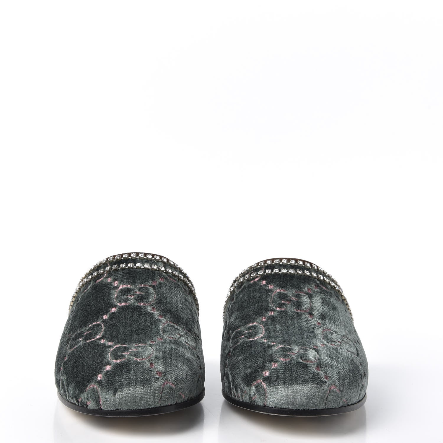 Gucci Velvet GG Monogram Crystal Womens Slippers 36.5 Avio Dusty Pink Vintage Cocoa 2 of 8