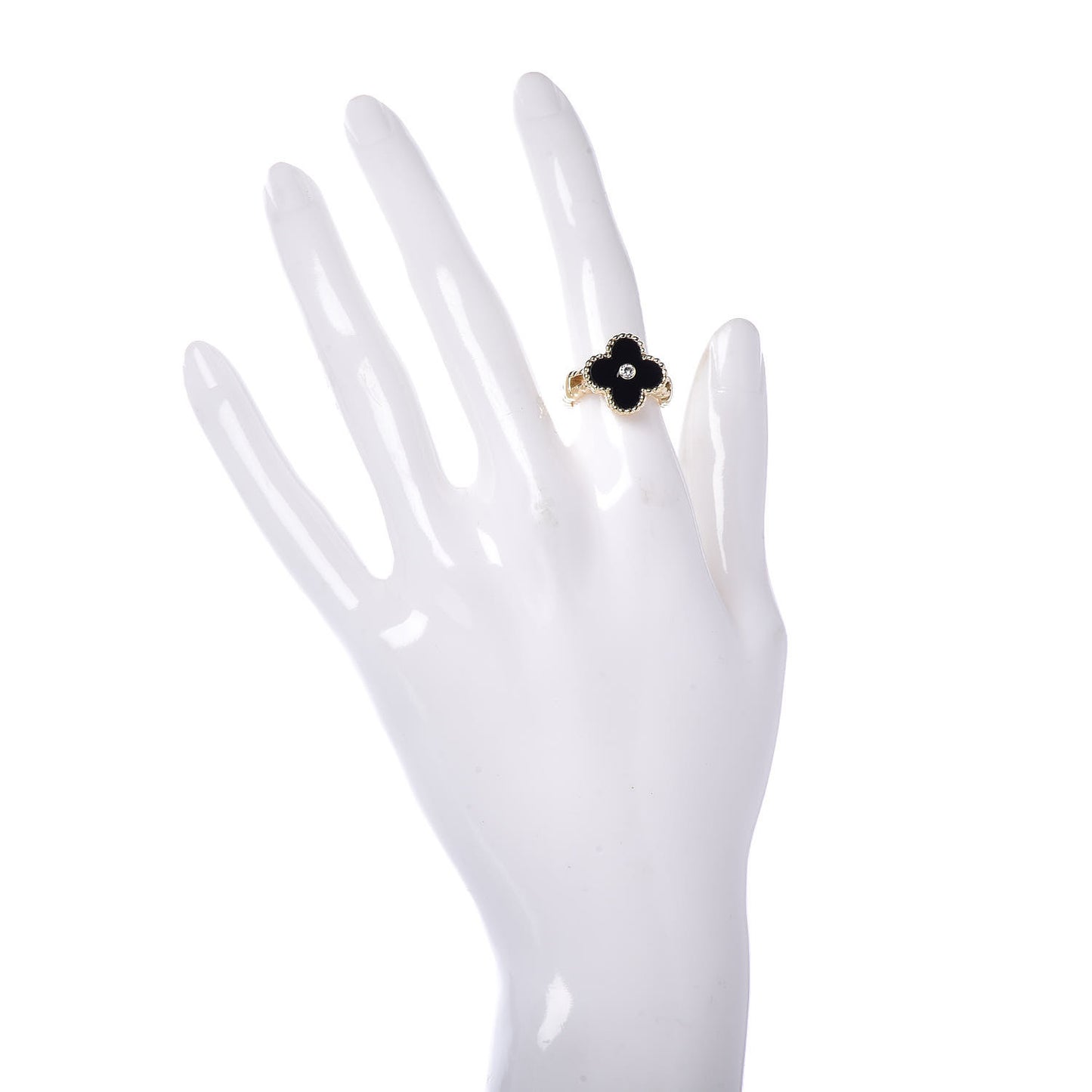 18K Yellow Gold Black Onyx Diamond Vintage Alhambra Ring 49 4.75