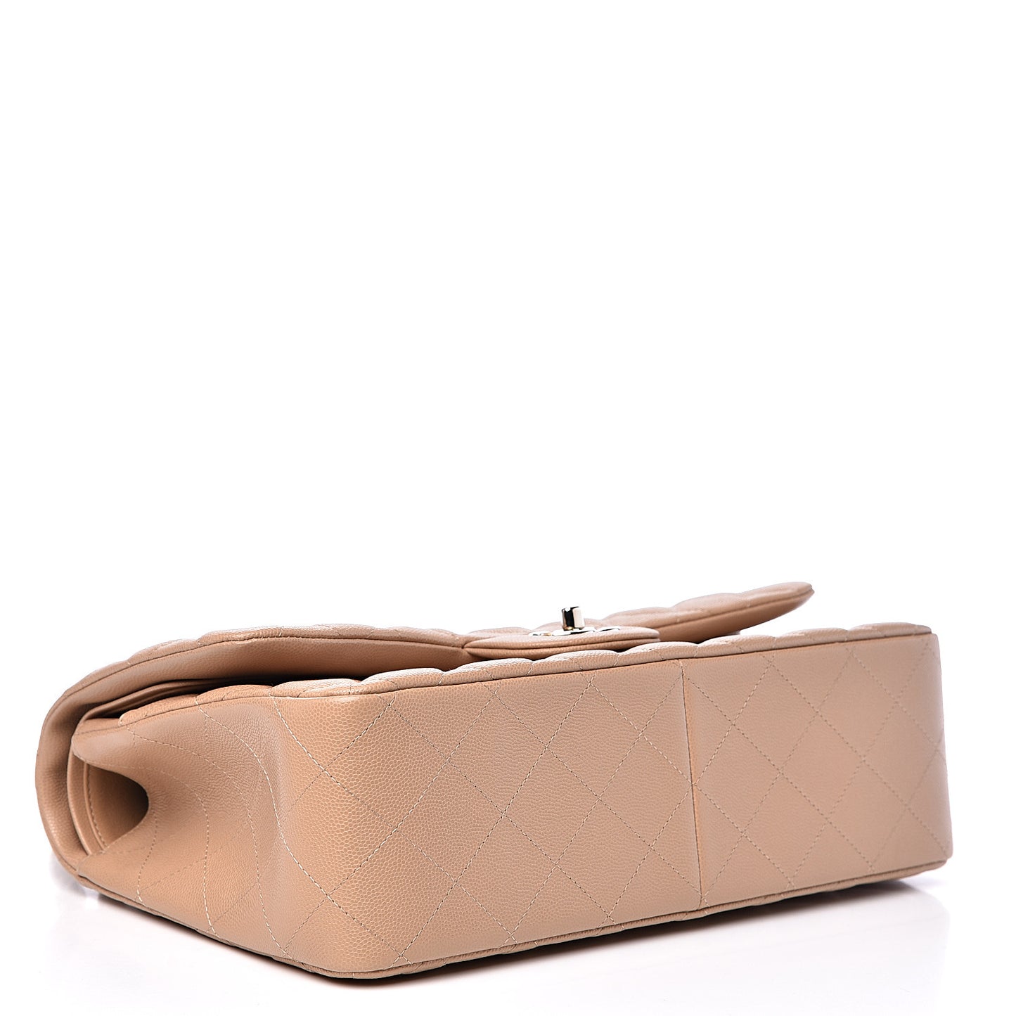 Caviar Quilted Jumbo Double Flap Beige Clair