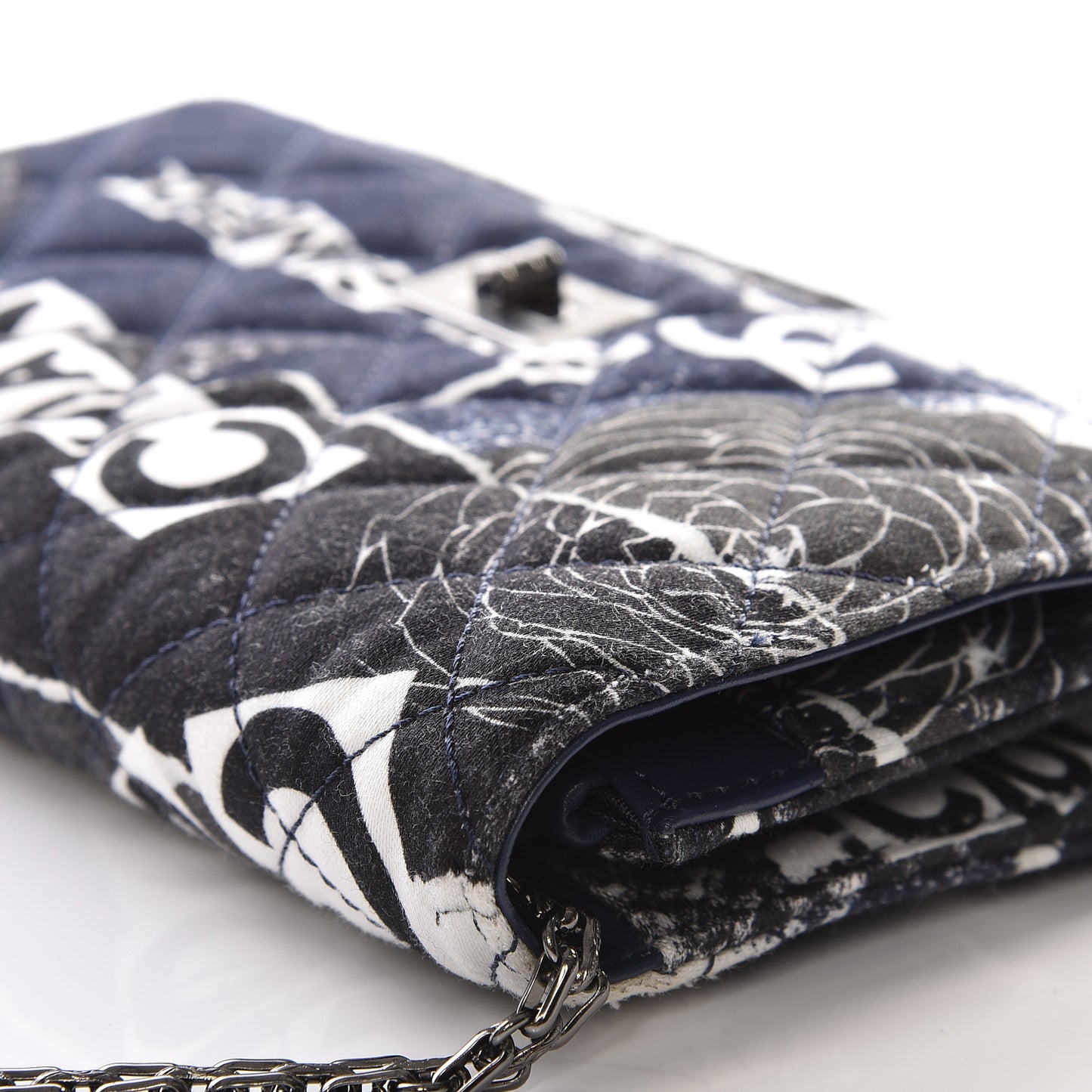 Canvas Printed Quilted 2.55 Reissue Wallet On Chain WOC White Black Navy Blue