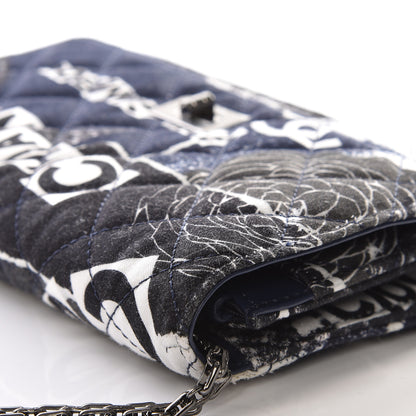 Chanel Canvas Printed Quilted 2.55 Reissue Wallet On Chain WOC White Black Navy Blue 7 of 14