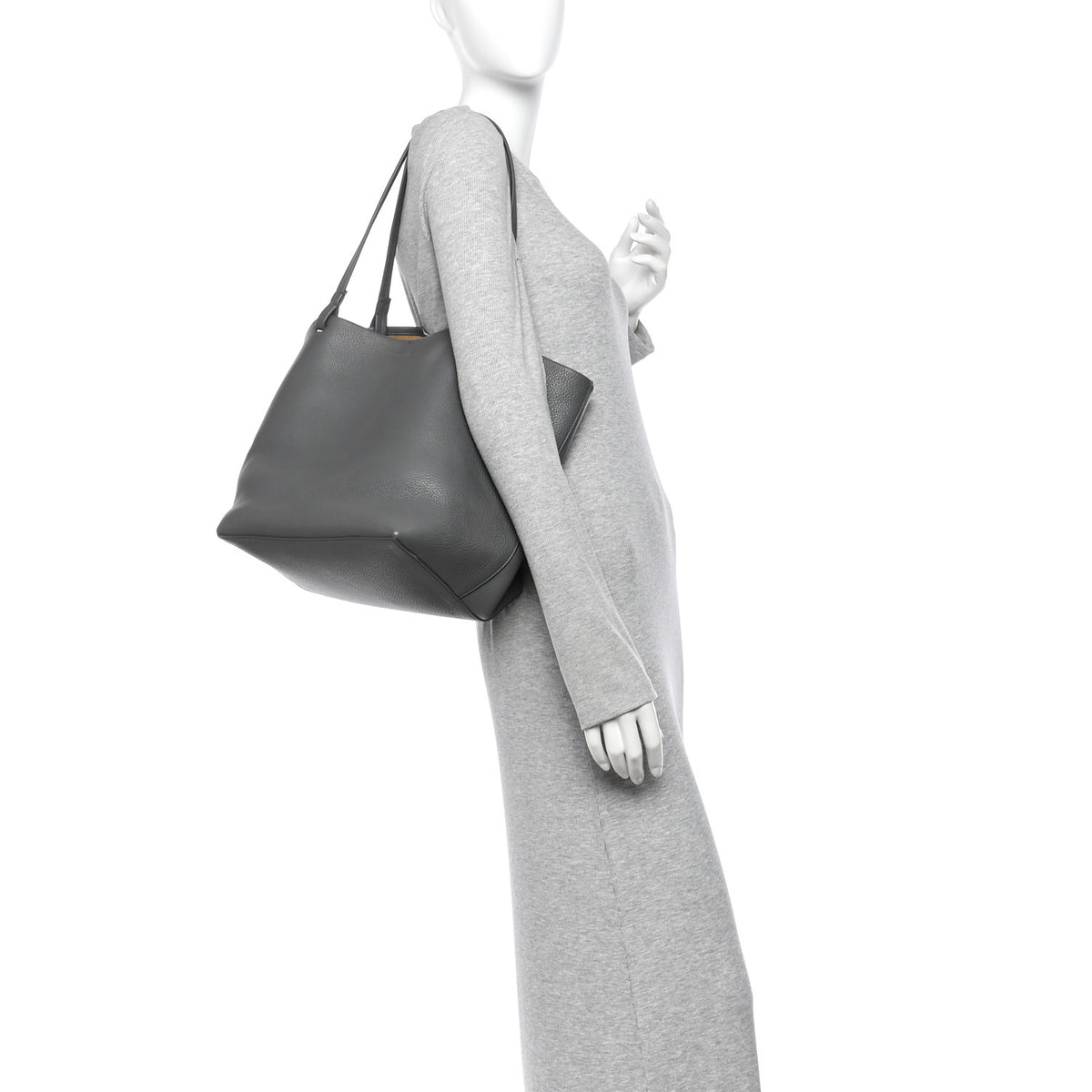 Grained Calfskin Park Tote Three Charcoal
