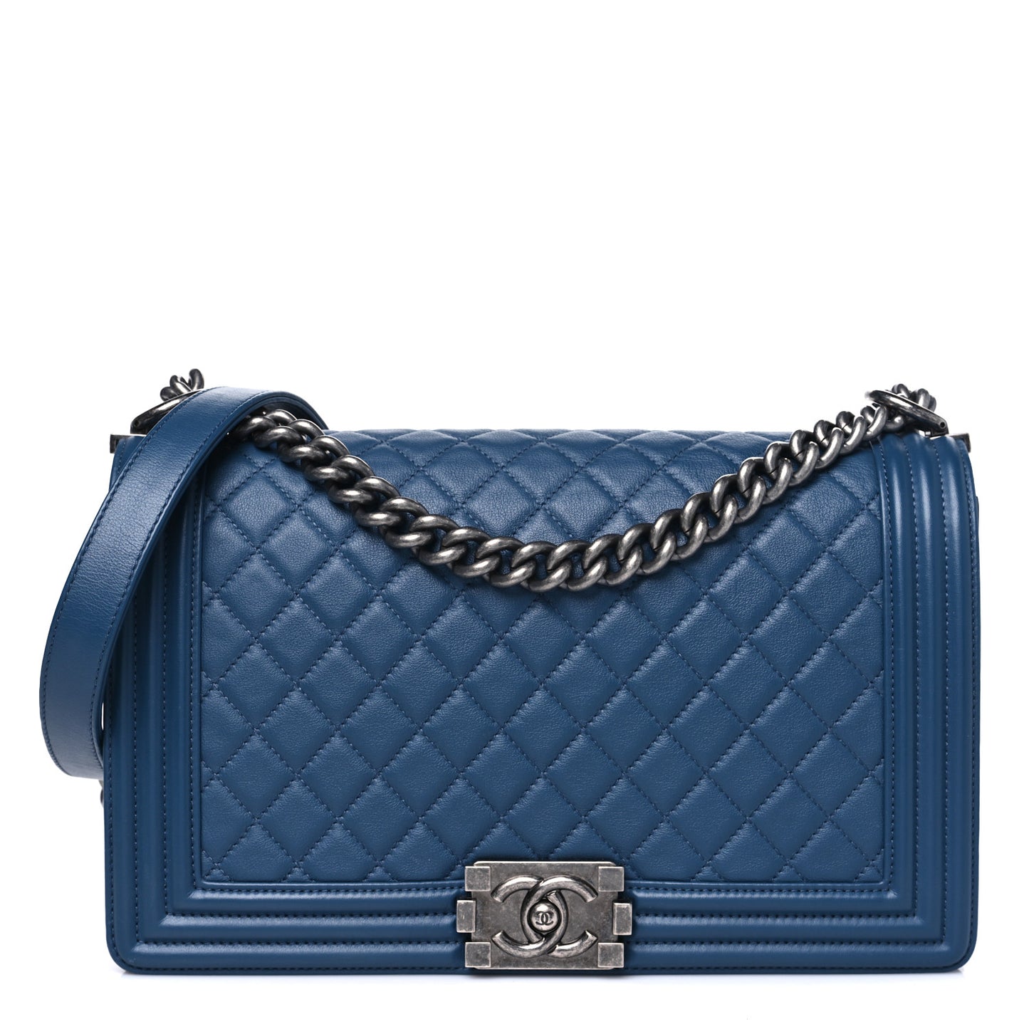 Calfskin Quilted New Medium Boy Flap Dark Blue