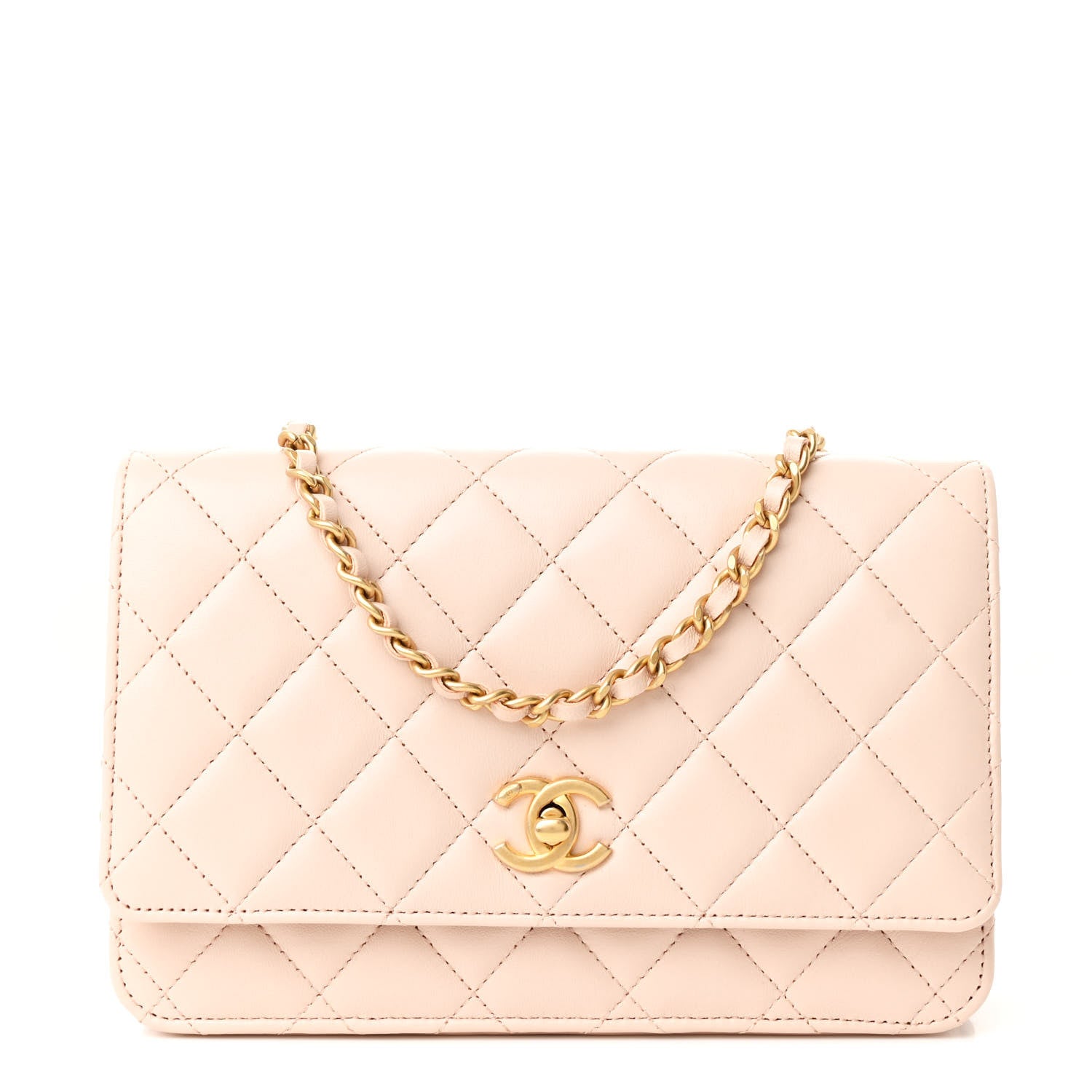 Chanel Lambskin Quilted CC Pearl Crush Wallet on Chain WOC Light Beige 1 of 14