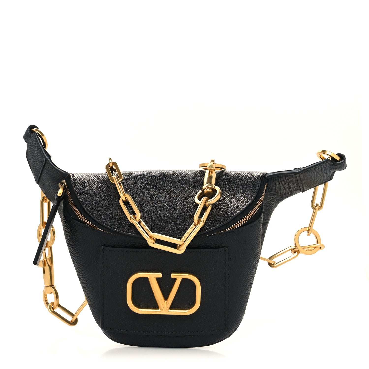 Valentino Garavani Grained Calfskin VSling Chain Belt Bag Black 1 of 10