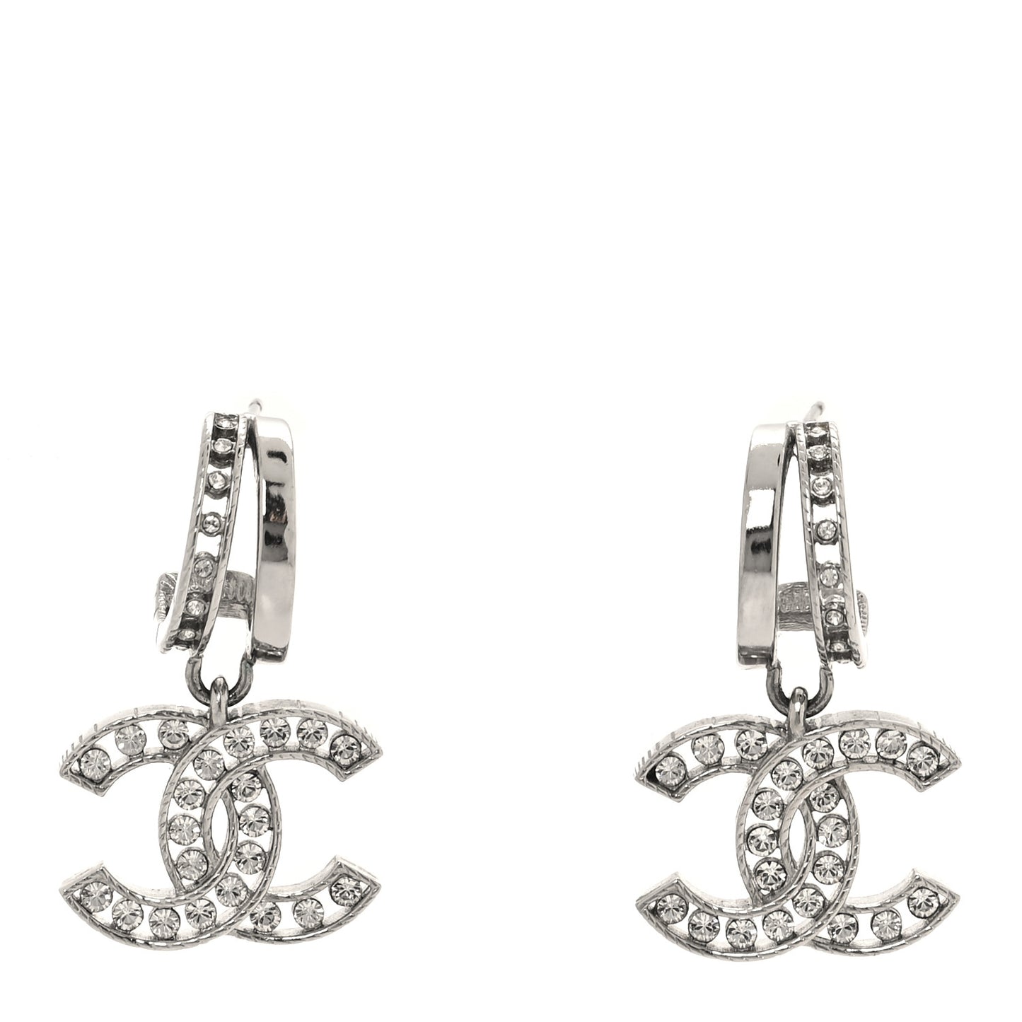 Crystal CC Drop Earrings Silver