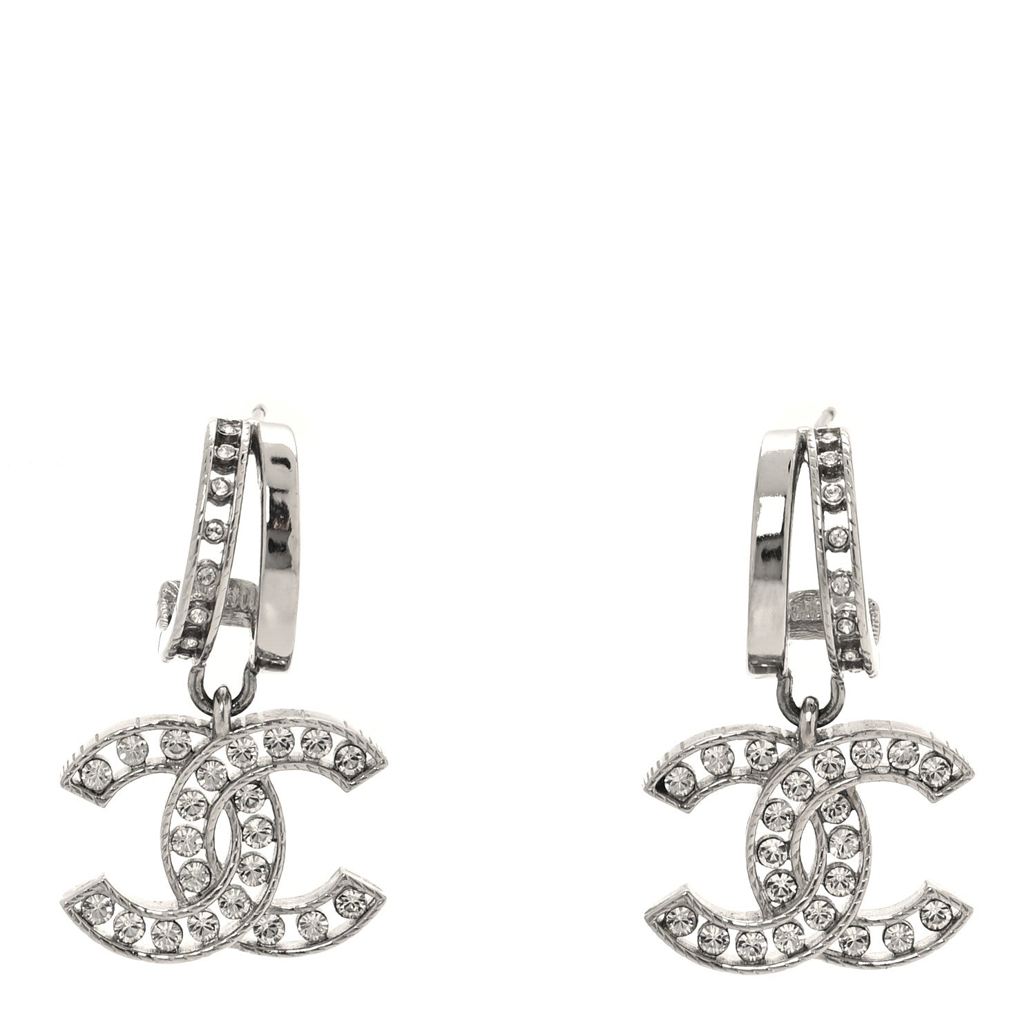 Chanel Crystal CC Drop Earrings Silver 1 of 5