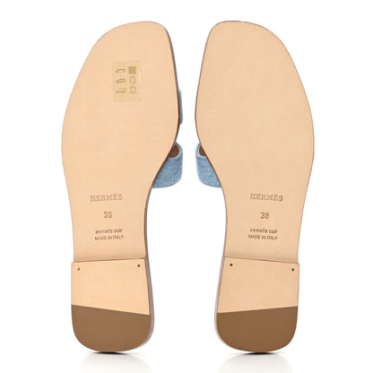 Hermes Denim Canvas Oran Sandals 38 Bleu Clair 5 of 10