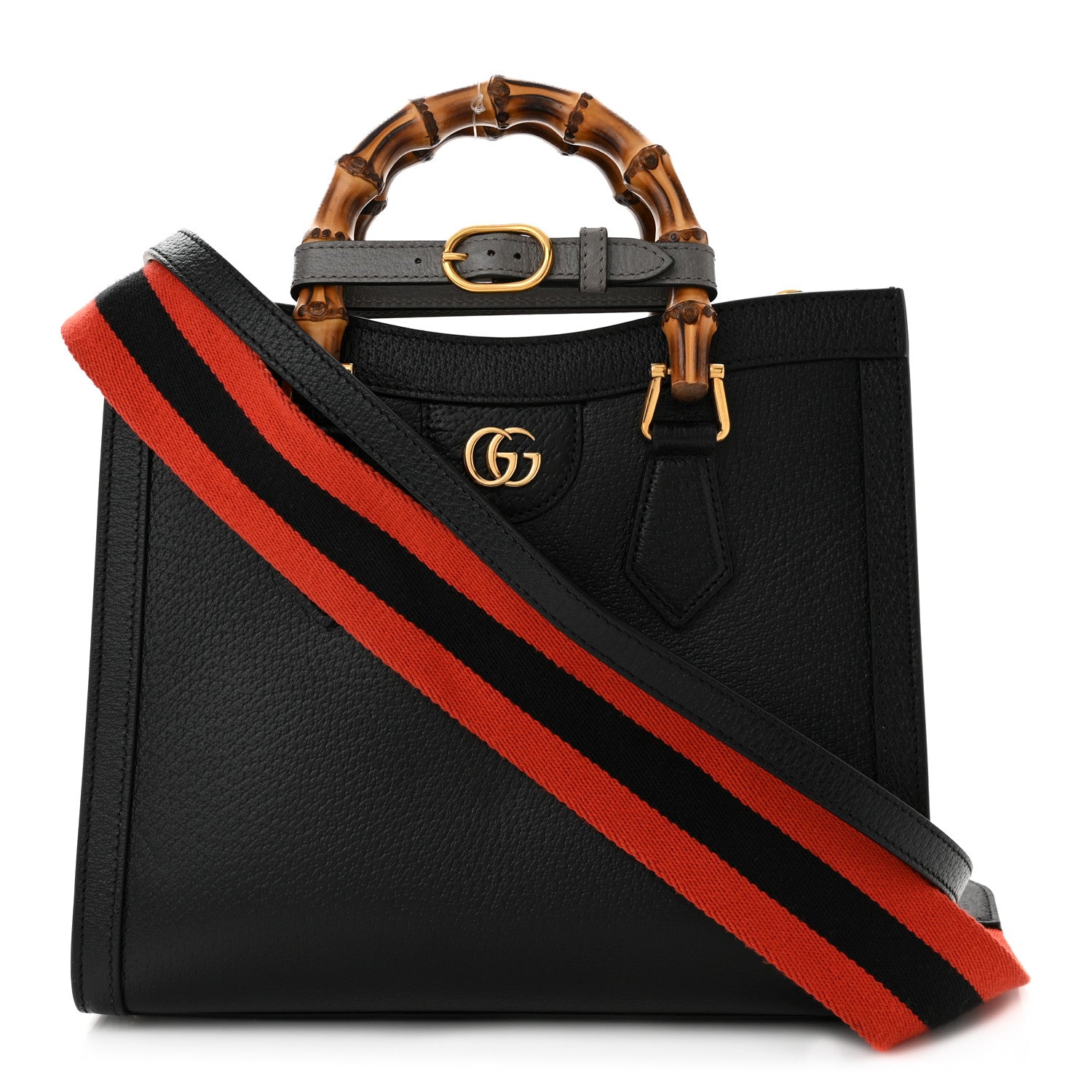 Gucci Textured Dollar Calfskin Web Small Diana Tote Bag Black Dusty Grey 1 of 9