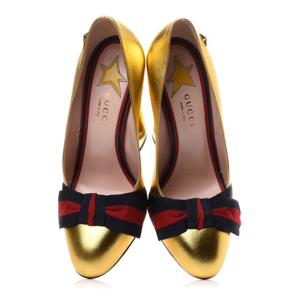 Gucci Malaga Kid Web Bow Pumps 36.5 Oro 5 of 13