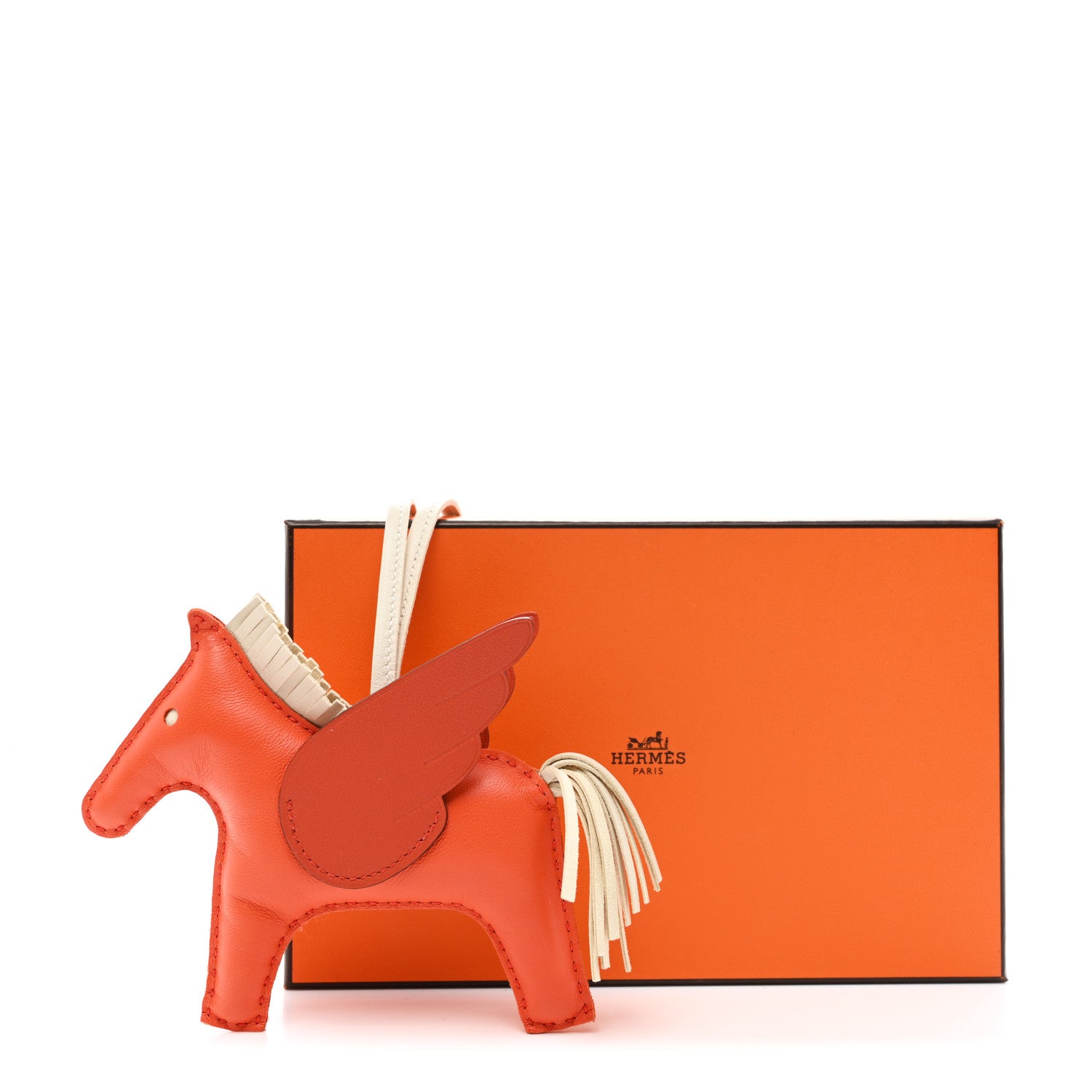Hermes Milo Lambskin Grigri Rodeo Pegase Horse Bag Charm MM Orange Poppy Craie Terre Battue 5 of 5